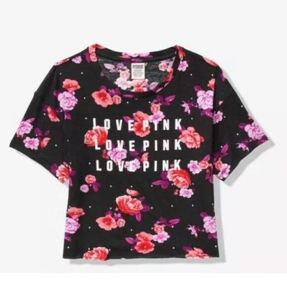 Victoria’s Secret PINK Bling Rhinestone’s all over Short sleeve Crop top tee L - Picture 1 of 2